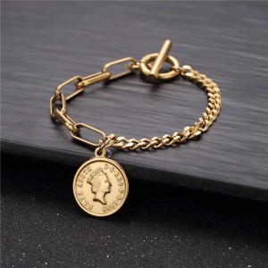 Hot Sales Fashion Creative Hand Jewelry Elizabeth Coin Titanium Steel Bracelets Manufacturer Direct Selling women bracelet