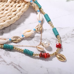 Hot Selling Bohemian Holiday Style Summer All-match Shell Necklace Multi-Layer Pearl Pendant Clavicle Chain necklaces Wholesale