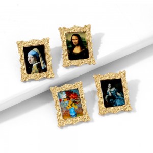 2020 hottest Mona Lisa Head Portrait Landscape Alloy Earrings Creative Popular photo stud Earrings wholesale