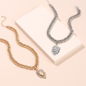 Fashionable Exaggerated Hip Hop Short Crystal Lion King Pendant Choker Necklace Ins Thick Chain Clavicle Chain necklaces