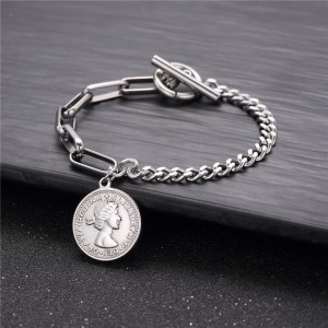 Hot Sales Fashion Creative Hand Jewelry Elizabeth Coin Titanium Steel Bracelets Manufacturer Direct Selling women bracelet