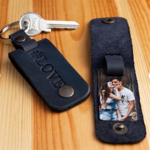 Latest Custom Keychain Photo Pu Vintage Cowhide Key pendant Cortex Photo Scratch Protective Sleeve keychians