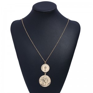 Popular Female Religious alloy two and three Coin Necklace Long round gold coin Pendant Necklace