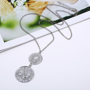Popular Female Religious alloy two and three Coin Necklace Long round gold coin Pendant Necklace
