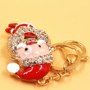 New arrival Style Creative rhinestoine Set Santa Claus Car Keychain Women’s Bag Accessories Christmas Metal Small Gift keychains