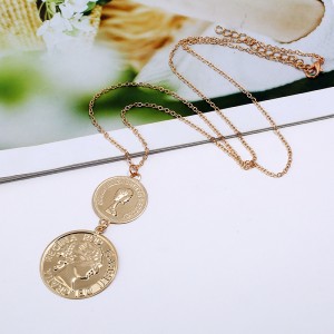 Popular Female Religious alloy two and three Coin Necklace Long round gold coin Pendant Necklace