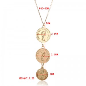 Popular Female Religious alloy two and three Coin Necklace Long round gold coin Pendant Necklace