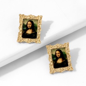 2020 hottest Mona Lisa Head Portrait Landscape Alloy Earrings Creative Popular photo stud Earrings wholesale
