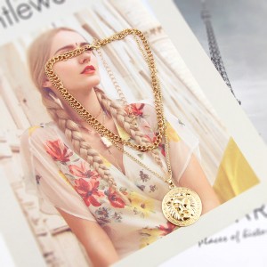 Temperament All-match Alloy Pendant Necklace Female Fashion Retro Lion Head Pendant Multistory alloy Necklace