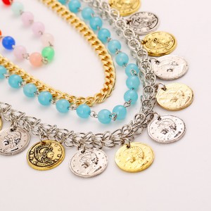 Latest Fashion New Famous Exaggerated Retro Punk Coin Necklace Cool Metal Mix Match multilayer beads Necklace wholesale