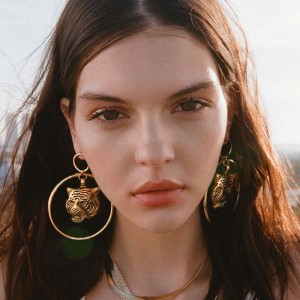 Punk Street Fashion Exaggerated Tiger Circle Big Dangle Earrings For Women Vintage Gold Animal Statement Earring Party Jewelry