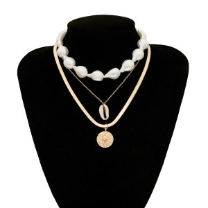 New Arrival Creative Shell embossed Flower Personality Baroque Pearl Micro-inlaid Multi-layer necklace pendant
