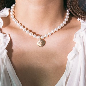 New design jewelry creative simple scallop personality multi-element Pearl shell single-layer temperament necklace
