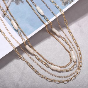 New Fashion style Pearl Multi-Layer Metal Chain Cool Punk Simple Normcore Style Versatile Multi-Purpose Necklace