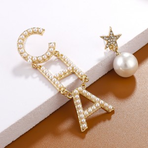 New Gold Imitation Pearl Letter Drop Earrings for Women Statement CHA Letter Geometric Earring Fashion Jewelry Wholesale