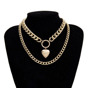 Heart-Shaped Creative Can Open Pendant Women’s Exaggerated Double-Layer Simple Chain Short Necklace