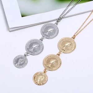 Popular Female Religious alloy two and three Coin Necklace Long round gold coin Pendant Necklace