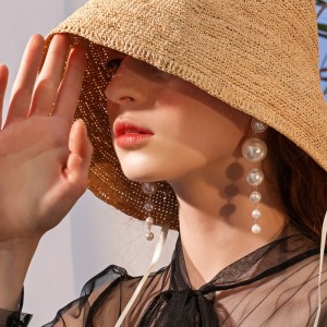 Trendy Elegant Created Big Simulated Pearl Long Earrings Pearls String Statement Drop Earrings For Women Wedding Party Gift