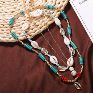 Hot Selling Bohemian Holiday Style Summer All-match Shell Necklace Multi-Layer Pearl Pendant Clavicle Chain necklaces Wholesale