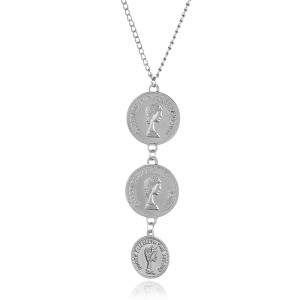 Popular Female Religious alloy two and three Coin Necklace Long round gold coin Pendant Necklace