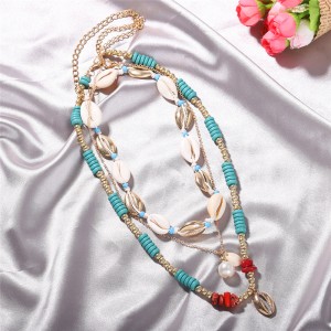Hot Selling Bohemian Holiday Style Summer All-match Shell Necklace Multi-Layer Pearl Pendant Clavicle Chain necklaces Wholesale