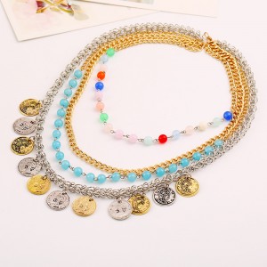 Latest Fashion New Famous Exaggerated Retro Punk Coin Necklace Cool Metal Mix Match multilayer beads Necklace wholesale