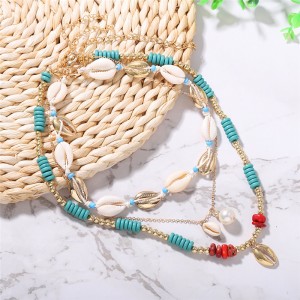 Hot Selling Bohemian Holiday Style Summer All-match Shell Necklace Multi-Layer Pearl Pendant Clavicle Chain necklaces Wholesale