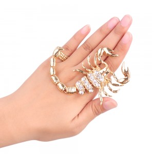 2020 fashion new Exaggerated Personality Alloy rhinestone Scorpion Ring Double Factory directly selling animal rings Wholesale