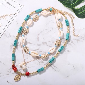 Hot Selling Bohemian Holiday Style Summer All-match Shell Necklace Multi-Layer Pearl Pendant Clavicle Chain necklaces Wholesale