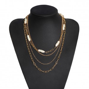 New Fashion style Pearl Multi-Layer Metal Chain Cool Punk Simple Normcore Style Versatile Multi-Purpose Necklace