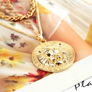 Temperament All-match Alloy Pendant Necklace Female Fashion Retro Lion Head Pendant Multistory alloy Necklace