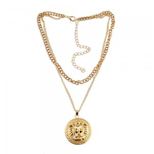 Temperament All-match Alloy Pendant Necklace Female Fashion Retro Lion Head Pendant Multistory alloy Necklace