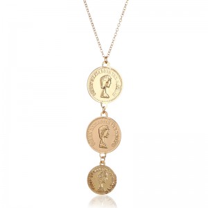 Popular Female Religious alloy two and three Coin Necklace Long round gold coin Pendant Necklace