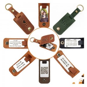 Latest Custom Keychain Photo Pu Vintage Cowhide Key pendant Cortex Photo Scratch Protective Sleeve keychians
