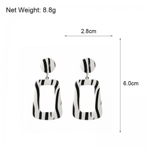 Trendy Korean Style Black & White Printed Drop Earrings For Women Personality Zebra Pendant Earrings Fashion Jewelry