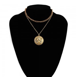 Temperament All-match Alloy Pendant Necklace Female Fashion Retro Lion Head Pendant Multistory alloy Necklace