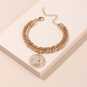 Hot Selling Gold Retro Portrait Tag Hand Jewelry Bracelet fashion new style Exaggerated Simple Thick Chain coin Bracelet 2020