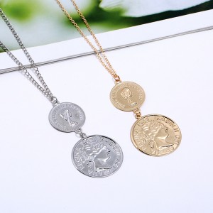 Popular Female Religious alloy two and three Coin Necklace Long round gold coin Pendant Necklace