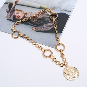 Fashion new style Exaggerated Simple Thick Chain Geometric Necklace Cool Head round Sweater Chain Female gold pendant necklaces