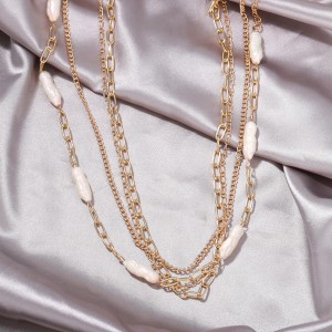 New Fashion style Pearl Multi-Layer Metal Chain Cool Punk Simple Normcore Style Versatile Multi-Purpose Necklace