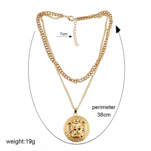 Temperament All-match Alloy Pendant Necklace Female Fashion Retro Lion Head Pendant Multistory alloy Necklace