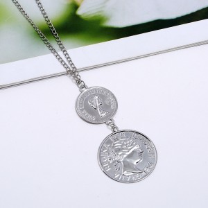 Popular Female Religious alloy two and three Coin Necklace Long round gold coin Pendant Necklace