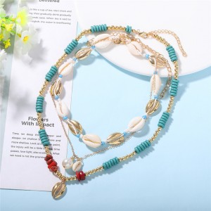 Hot Selling Bohemian Holiday Style Summer All-match Shell Necklace Multi-Layer Pearl Pendant Clavicle Chain necklaces Wholesale